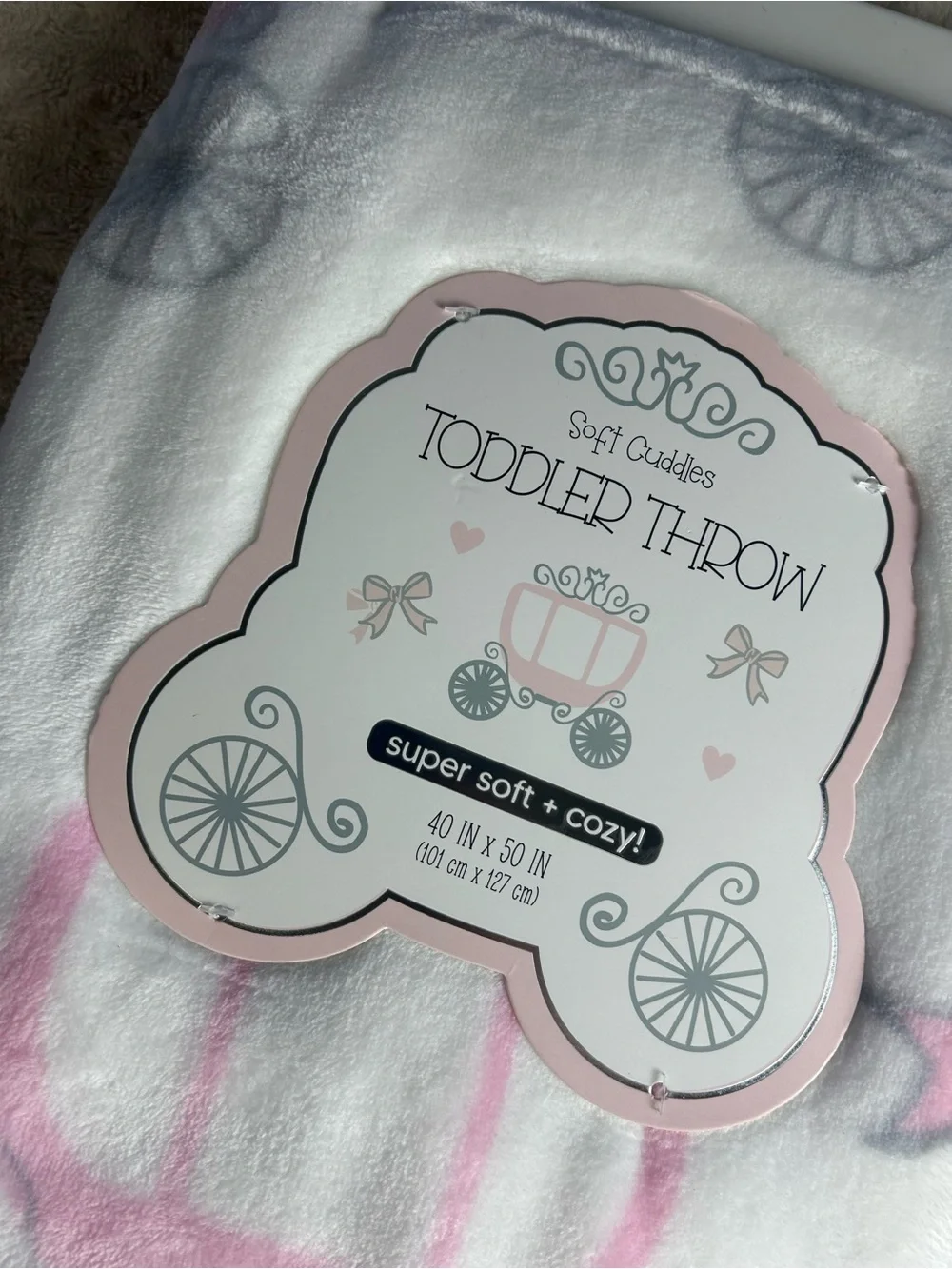 Soft Cuddles Toddler Throw Baby Blanket Princess Carriage Pink Bow White Gray